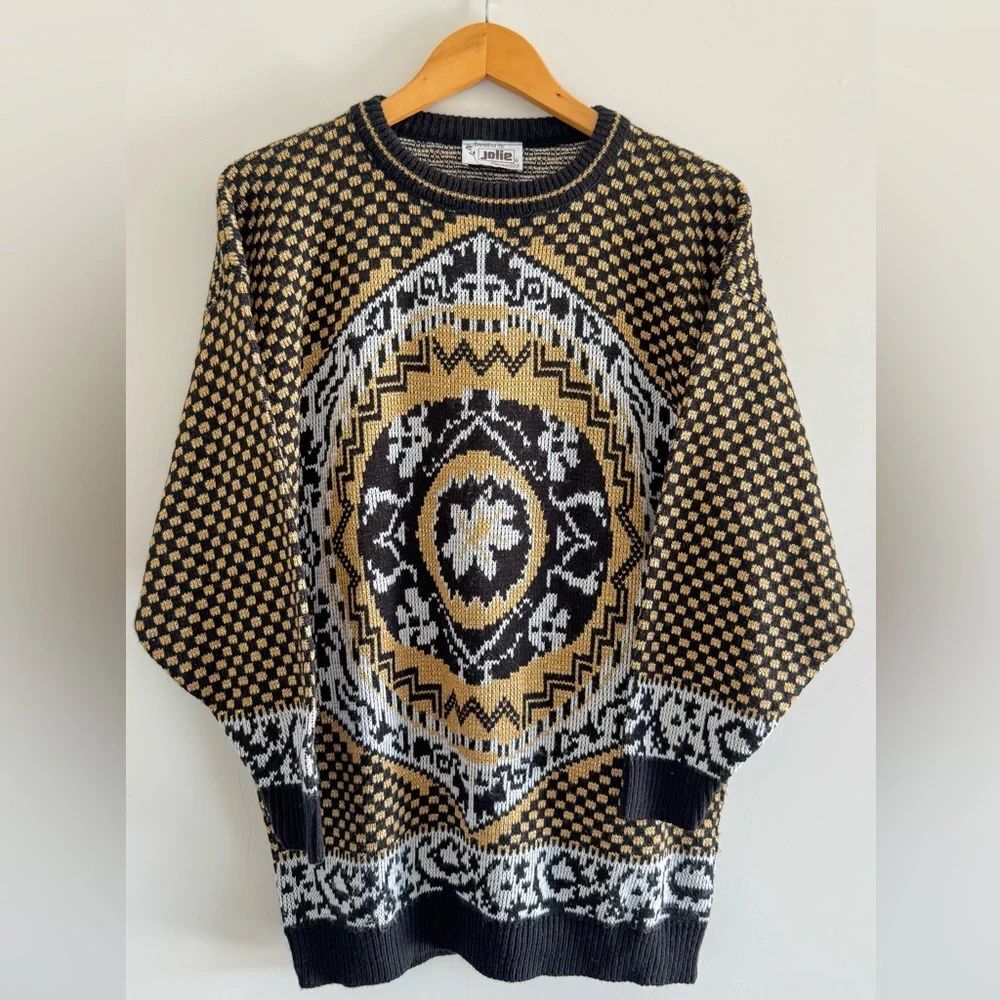 Vintage Jolie Sweater Made in USA
Black Gold Knit Geometric Pattern Size
L
